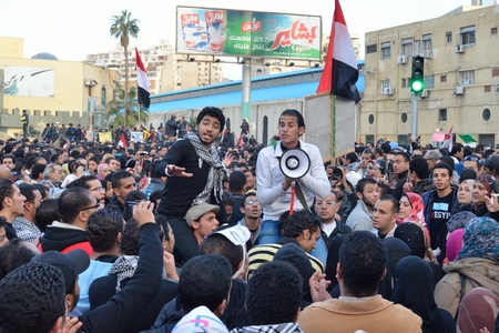 Alexandria, Egypt - Nov 25, 2011 - Egyptian demonstrating on the occasion of the first anniversary of the January 25th revolution demanding the resignation of the Supreme military councilのeditorial素材
