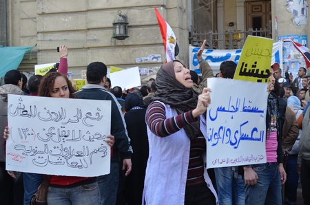 Alexandria, Egypt - Nov 25, 2011 - Egyptian workers and Egyptian left demonstrating on the occasion of the first anniversary of the January 25th revolution demanding social reform and raise of minimum wagesのeditorial素材
