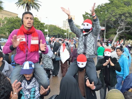 Alexandria, Egypt - January 27, 2012 - Egyptians protesting against the Supreme Military Councilのeditorial素材