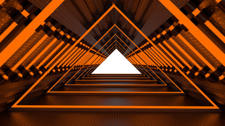 3d rendering of Abstract sci-fi theme in geometric style, abstract lighting in hallwayの写真素材