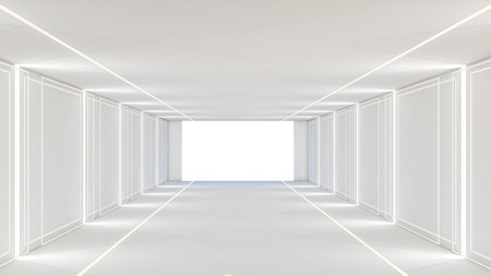 3d rendering of Abstract sci-fi theme in geometric style, abstract lighting in hallwayの写真素材