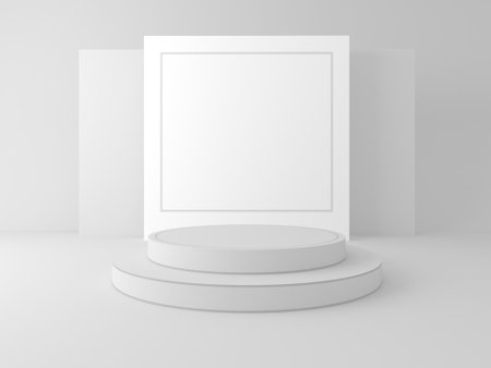 3d rendering of circle podium for show product and space for text in monochomeの写真素材