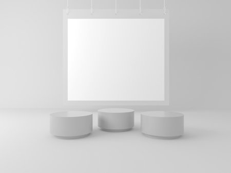 3d rendering of circle podium for show product and space for text in monochomeの写真素材