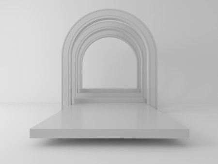 3d rendering of circle podium for show product and space for text in monochomeの写真素材