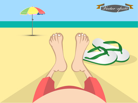 man laying on the beach sceneのイラスト素材