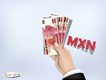 mexican pesos money paper on hand,cash on handのイラスト素材