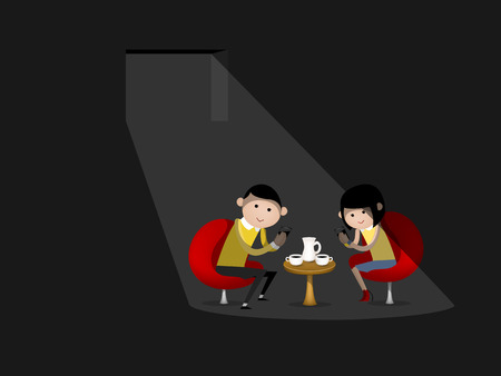 man and woman are using smartphone during datingのイラスト素材