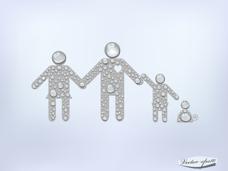 dad mom and child and pet from transparent water drop,family designのイラスト素材