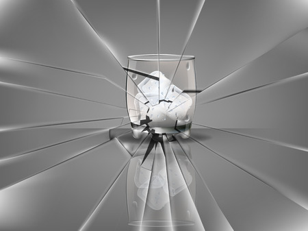realistic beautiful whisky glass with ice cubes vector,broken glass sceneのイラスト素材