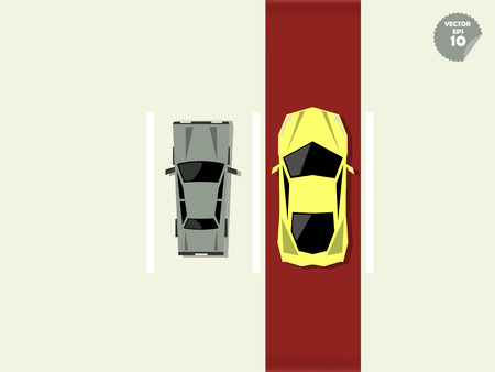 VIP concept, the difference between super car and general car when park at parkingのイラスト素材