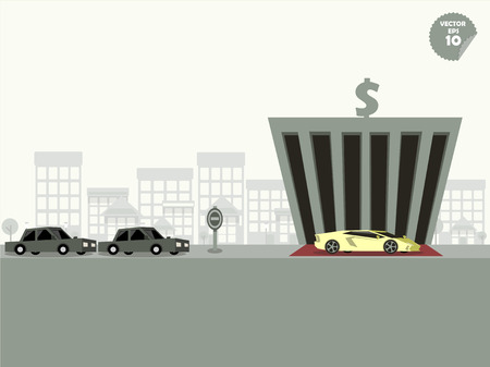 VIP concept,comparison between super car and general car when park at the bankのイラスト素材
