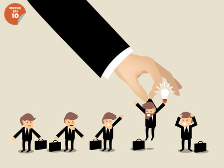 recruitment concept, business man choosing worker who has idea from group of business people.のイラスト素材