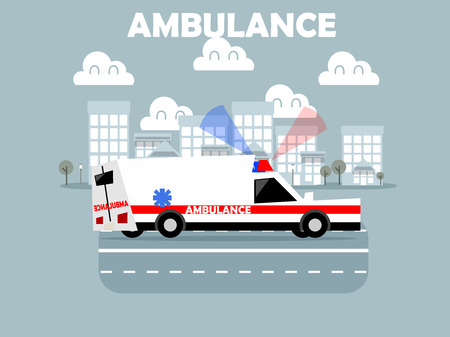 beautiful design of ambulance with siren on the road in townのイラスト素材