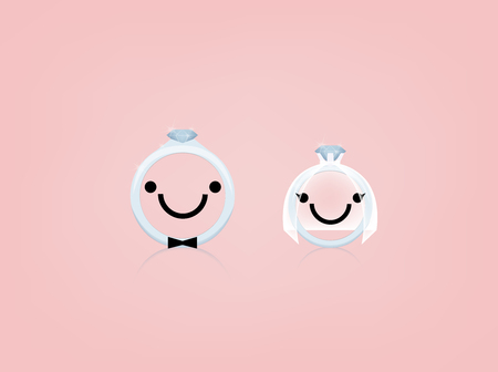 beautiful graphic design of wedding ring with smile face and wedding suit,wedding concept designのイラスト素材