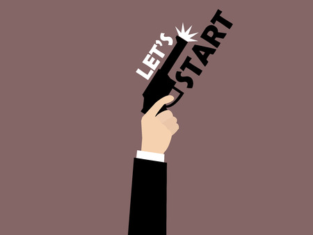 hand firing a gun for starting race with text let's startのイラスト素材