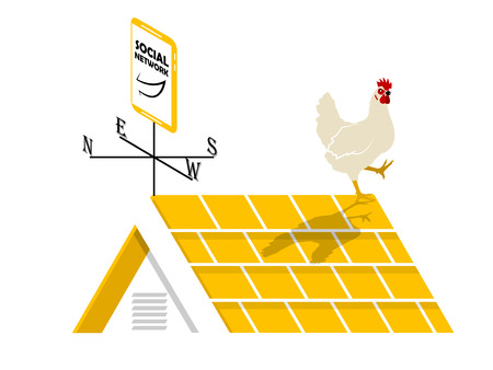 beautiful graphic design concept of social network, smartphone on compass roof like chickenのイラスト素材