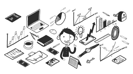 beautiful freehand drawing isometric graphic doodle design style of business :creative ideas. business freehand drawing doodle style illustration for web banners, brochureのイラスト素材