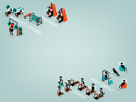 isometric illustration of workout gym with copy spaceのイラスト素材