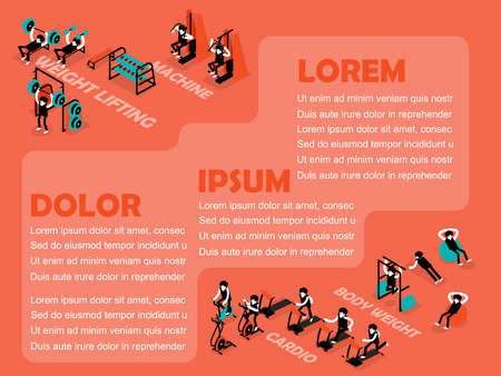 info graphic of workout gym in isometric designのイラスト素材