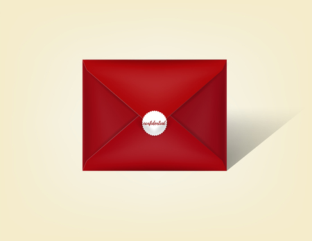 beautiful realistic illustration vector envelope, red envelope isolated with confidential red seal on a background, realistic mockupのイラスト素材