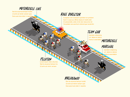 info graphic isometric design of cycling race on the roadのイラスト素材