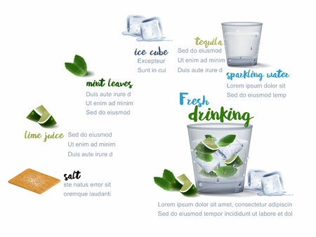 illustration vector info graphic of alcohol cocktail drinking and ingredients, cocktail drinking info graphic design conceptのイラスト素材