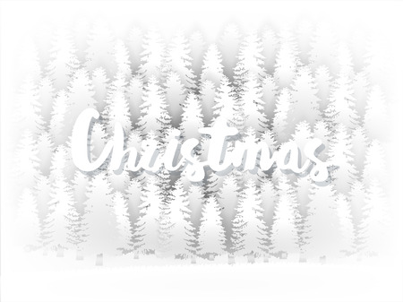 An illustration vector design concept of holiday season, white Christmas tree forest backgroundのイラスト素材