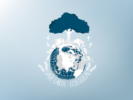 World Environment Day, Vector illustration of the earth globe and tree and animal with text save earth ecological, Concept for ecology world recycling and nature environmentのイラスト素材