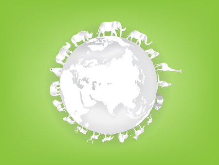 illustration vector of animal around the earth, graphic design concept of wild life on earthのイラスト素材