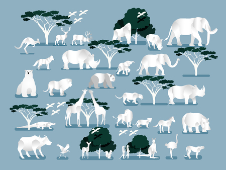 illustration vector of wild jungle, Savannah and forest animals, birds, Graphic design concept of wild life.のイラスト素材