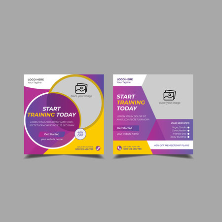 Gym Fitness social media post template and web bannerのイラスト素材