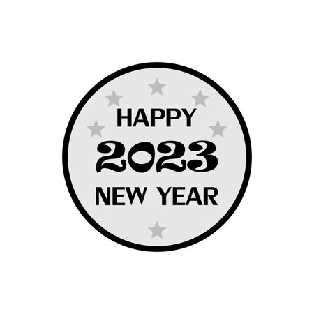 Happy New Year logo text design. 2023 number design template. Collection of 2023 Happy New Year symbols. Vector illustration with black labels isolated on white backgroundのイラスト素材