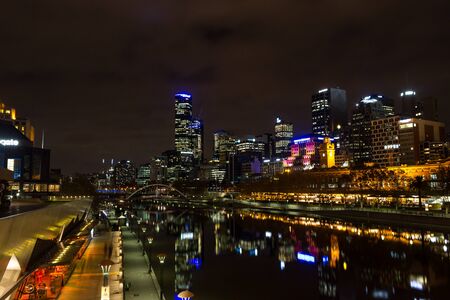 MELRBOURNE, Australia - May 2015. city skyline and Yarra River at nightのeditorial素材