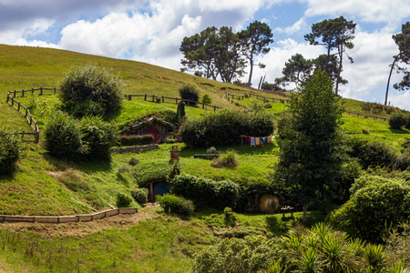 Hobbiton, Movie Set of the Lord of the Rings Movies, Auenland, New Zealandの写真素材