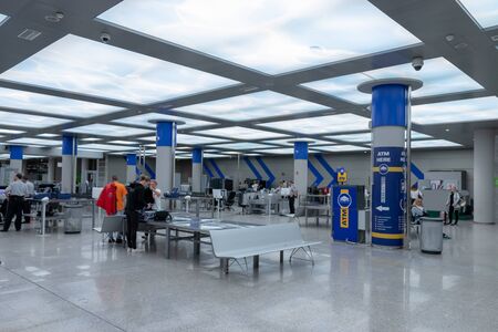 Airport, palma, mallorca, spain, 2019 april 14: security check at the airport of palma mallorcaのeditorial素材