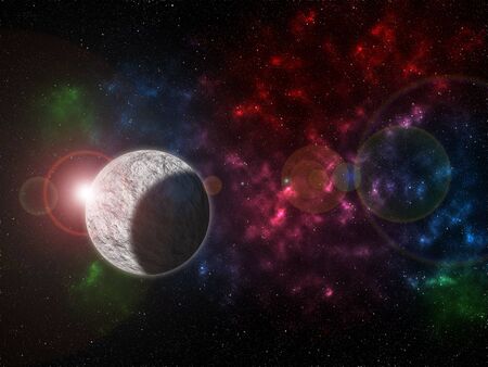 Universe filled with a bright star and small stars, nebula and galaxy