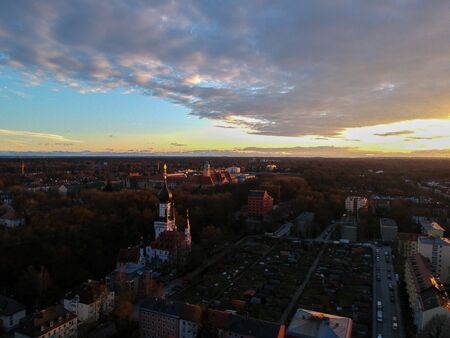 Aerial view of Munich on a winter day at sunset, munich, germany.の写真素材