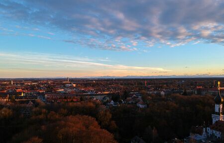 Aerial view of Munich on a winter day at sunset, munich, germany.の写真素材