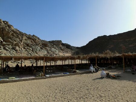 Beduin camp with tents in desert near sharm el sheikh, egypt.の写真素材