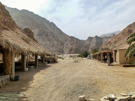 Beduin camp with tents in desert near sharm el sheikh, egypt.