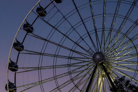 Munich - September 10, 2019: close up of the newly opened giant Hi-Sky in Munich's Werksviertel district at night.のeditorial素材