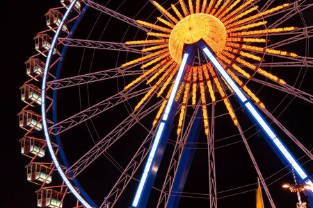 Munich, Germany - 2019, September 19: biggest ferris wheel at the Oktoberfest in Munich at nightのeditorial素材