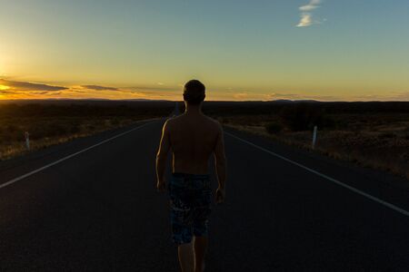 panorama of a straight road through the nullarbor of Australia, South Australia