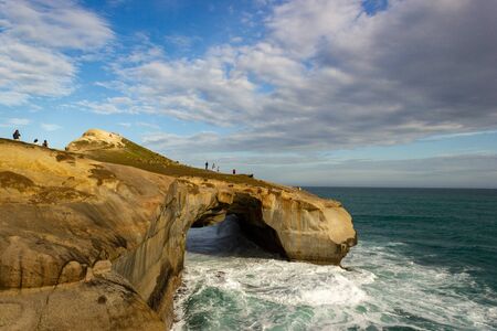 Tunnel Beach - southwest of the city centre of Dunedin, New Zealand. Tunnel Beach has sea-carved...
