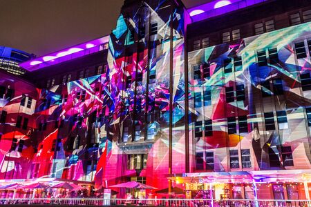 SYDNEY, AUSTRALIA. On May 22, 2015. - An annual outdoor lighting festival with immersive light installations and projections Vivid Sydney the image at Customs House building.のeditorial素材