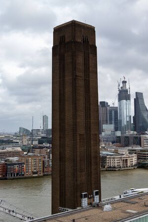 Tate Modern art gallery in South Bank powerstation with the theme in the foreground, London,...