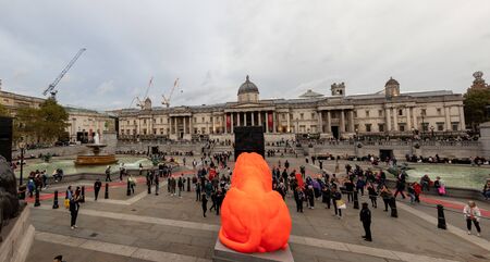 London, UK - September 20 2018: Panorama of Art installation called Please feed the Lions by Es Devlin on display in Londons Trafalgar Square as part of London Design Week.のeditorial素材