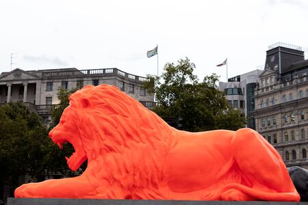 London, UK - September 20 2018: Art installation called Please feed the Lions by Es Devlin on display in Londons Trafalgar Square as part of London Design Week.のeditorial素材