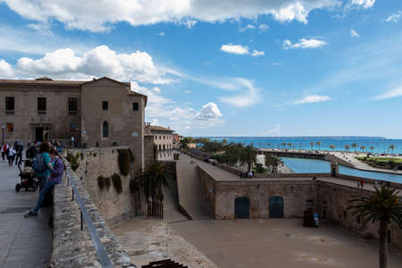 Palma, Mallorca - April 10, 2019: tourists enjoying the view from the carrer del Mirador and over the fountain.のeditorial素材