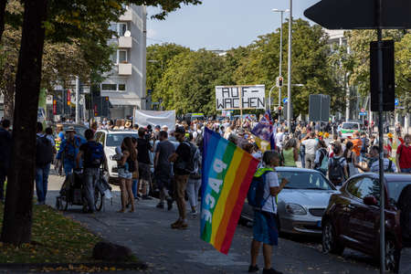 Demonstration in Odeansplatz, Munich, Germany on the 12.09.2020, protest against corona regulations in Bavaria and Germanyのeditorial素材
